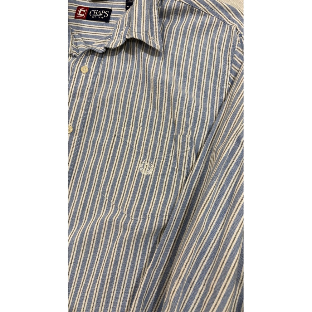 Chaps Button Down Shirt Mens XL Blue White Striped Long Sleeve Cotton Good
